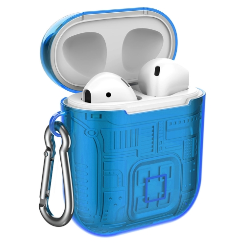 

For Apple AirPods 1 PC + TPU Mars Translucent Armor Textured Earphone Protective Case with Anti-lost Buckle, Support Wireless Charging(Blue)