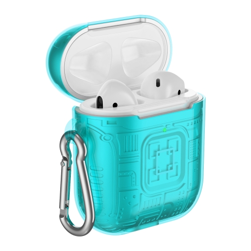 

For Apple AirPods 2 PC + TPU Mars Translucent Armor Textured Earphone Protective Case with Anti-lost Buckle, Support Wireless Charging(Light Green)