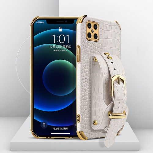 

For Huawei Nova 8 SE Electroplated TPU Crocodile Pattern Leather Case with Wrist Strap(White)