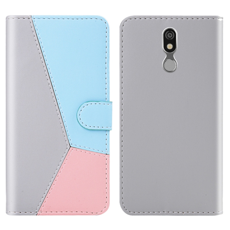 

For LG K40 Tricolor Stitching Horizontal Flip TPU + PU Leather Case with Holder & Card Slots & Wallet(Grey)