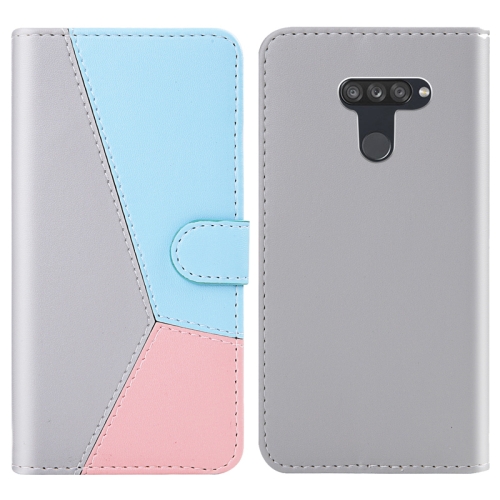 

For LG K50 / Q60 Tricolor Stitching Horizontal Flip TPU + PU Leather Case with Holder & Card Slots & Wallet(Grey)