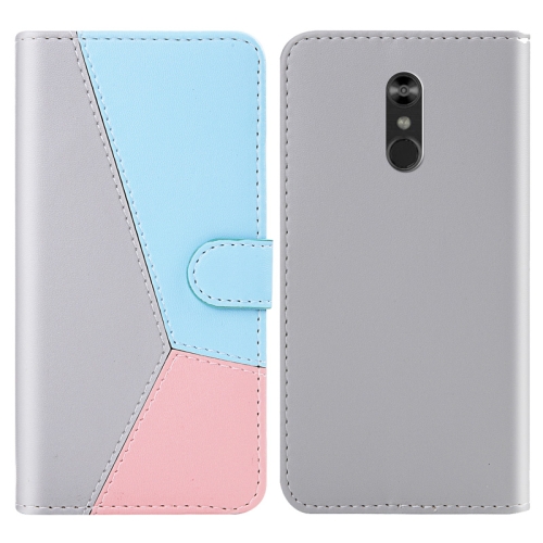 

For LG Q Stylo 4 / Q8 Tricolor Stitching Horizontal Flip TPU + PU Leather Case with Holder & Card Slots & Wallet(Grey)