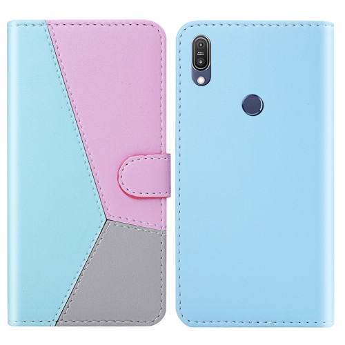 

For ASUS Zenfone Max Pro (M1) ZB601KL Tricolor Stitching Horizontal Flip TPU + PU Leather Case with Holder & Card Slots & Wallet(Blue)