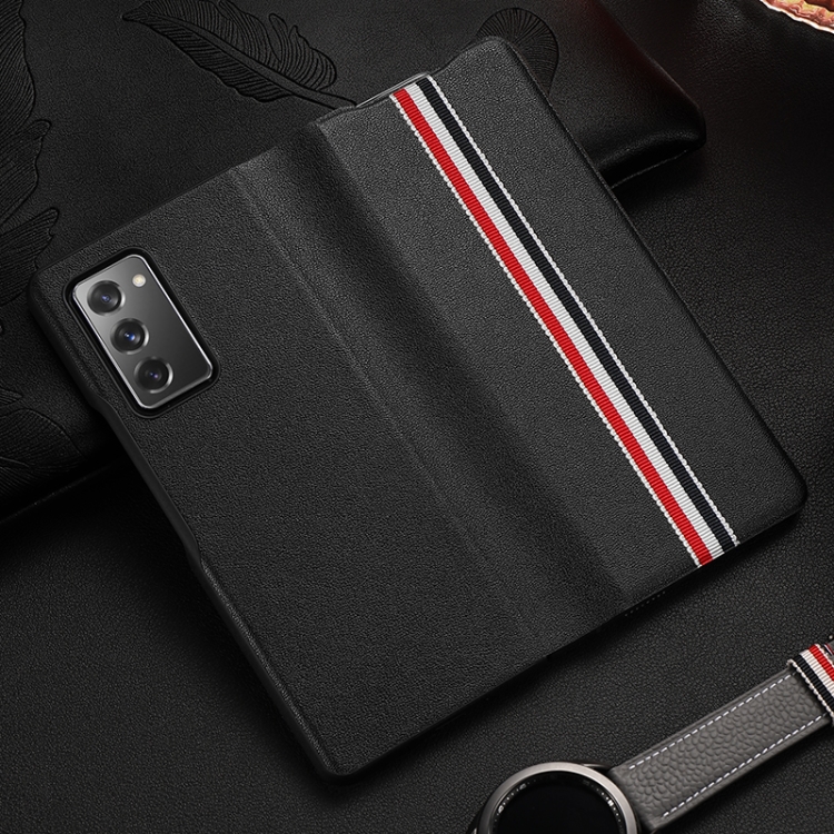 

For Samsung Galaxy Z Fold2 5G Exclusive Series Cowhide Texture Horizontal Flip Leather Case(Black Strips)