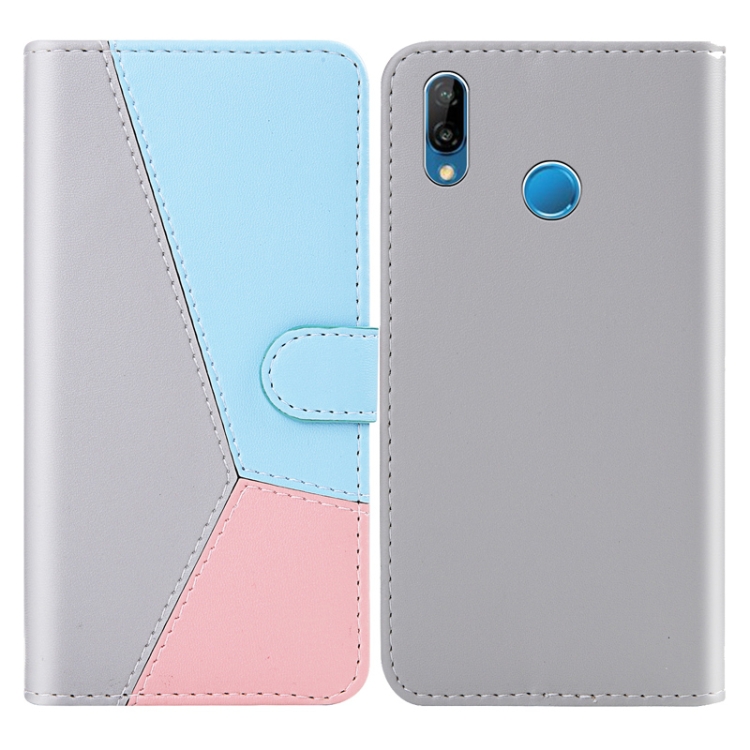 

For Huawei P20 Lite Tricolor Stitching Horizontal Flip TPU + PU Leather Case with Holder & Card Slots & Wallet(Grey)