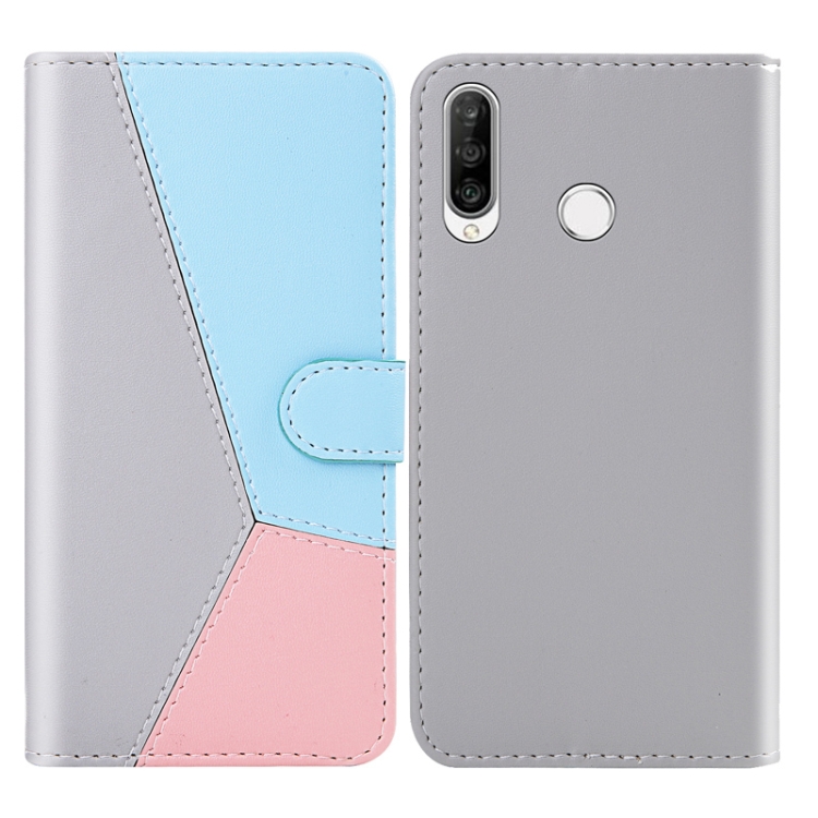 

For Huawei P30 Lite Tricolor Stitching Horizontal Flip TPU + PU Leather Case with Holder & Card Slots & Wallet(Grey)