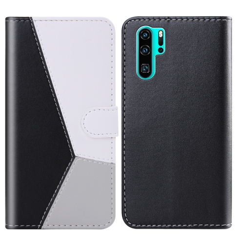 

For Huawei P30 Pro Tricolor Stitching Horizontal Flip TPU + PU Leather Case with Holder & Card Slots & Wallet(Black)