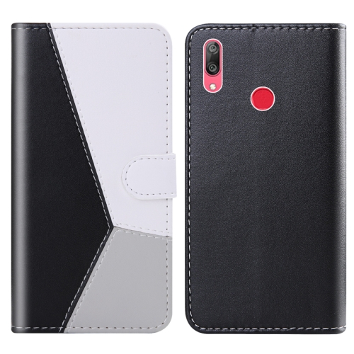 

For Huawei Y7 (2019) Tricolor Stitching Horizontal Flip TPU + PU Leather Case with Holder & Card Slots & Wallet(Black)