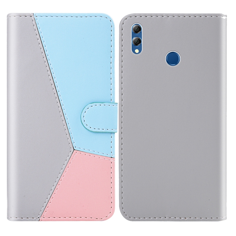 

For Huawei Honor 8X Tricolor Stitching Horizontal Flip TPU + PU Leather Case with Holder & Card Slots & Wallet(Grey)