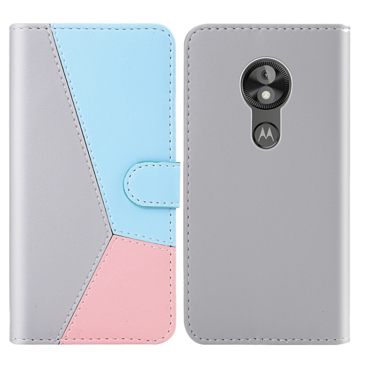 

For Motorola Moto E5 Play Go Tricolor Stitching Horizontal Flip TPU + PU Leather Case with Holder & Card Slots & Wallet(Grey)