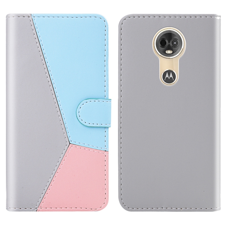 

For Motorola Moto E5 Plus Tricolor Stitching Horizontal Flip TPU + PU Leather Case with Holder & Card Slots & Wallet(Grey)