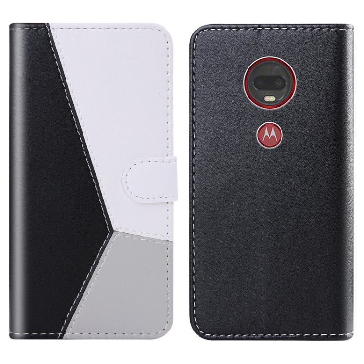 

For Motorola Moto G7 / Moto G7 Plus Tricolor Stitching Horizontal Flip TPU + PU Leather Case with Holder & Card Slots & Wallet(Black)