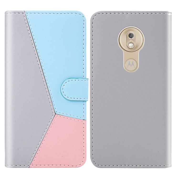 

For Motorola Moto G7 Play Tricolor Stitching Horizontal Flip TPU + PU Leather Case with Holder & Card Slots & Wallet(Grey)