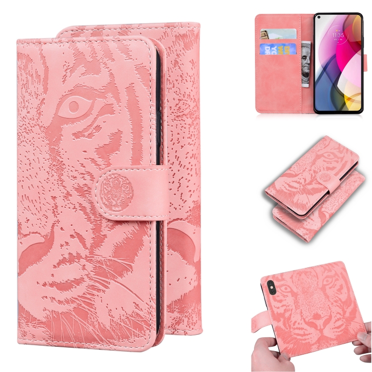 

For Motorola Moto G Stylus (2021) Tiger Embossing Pattern Horizontal Flip Leather Case with Holder & Card Slots & Wallet(Pink)