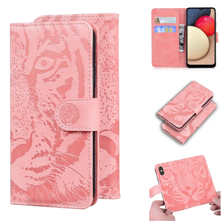

For Samsung Galaxy A02s EU Version Tiger Embossing Pattern Horizontal Flip Leather Case with Holder & Card Slots & Wallet(Pink)