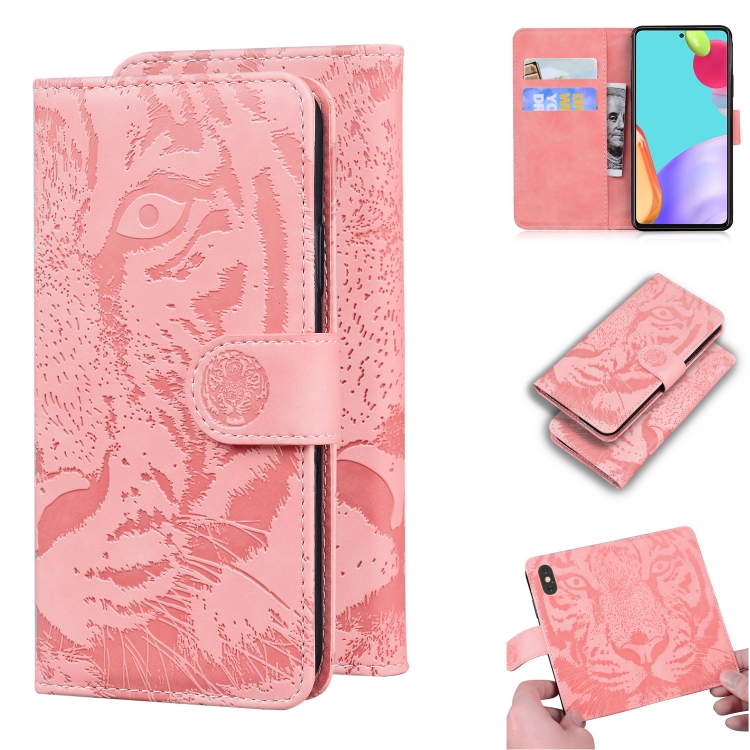 

For Samsung Galaxy A52 5G Tiger Embossing Pattern Horizontal Flip Leather Case with Holder & Card Slots & Wallet(Pink)