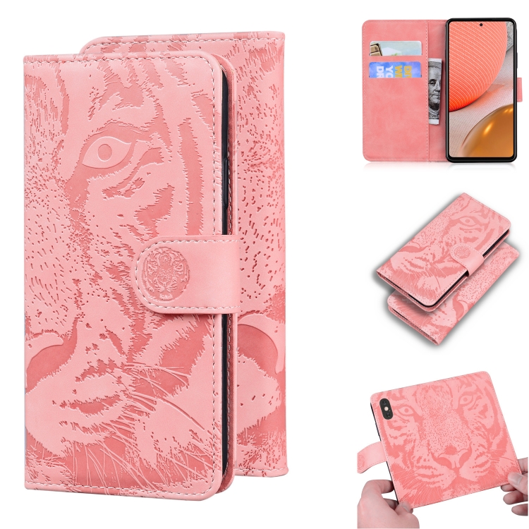 

For Samsung Galaxy A72 5G Tiger Embossing Pattern Horizontal Flip Leather Case with Holder & Card Slots & Wallet(Pink)
