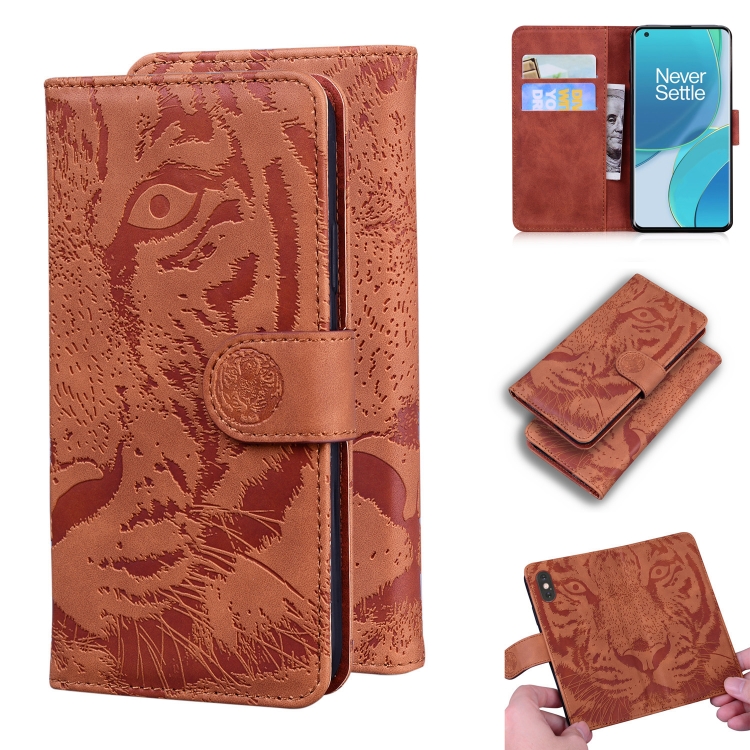 

For OnePlus 9 Pro Tiger Embossing Pattern Horizontal Flip Leather Case with Holder & Card Slots & Wallet(Brown)