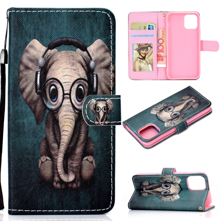 

For iPhone 11 Pro Colored Drawing Stitching Horizontal Flip Leather Case with Holder & Card Slots & Wallet(Elephant)