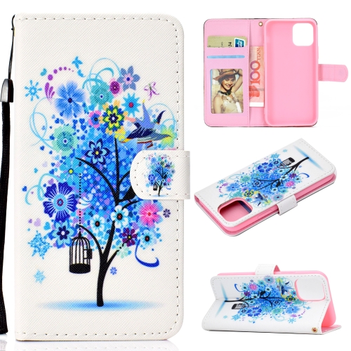 

For iPhone 11 Pro Max Colored Drawing Stitching Horizontal Flip Leather Case with Holder & Card Slots & Wallet(Birds and Flowers)