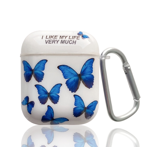 

Painted TPU Earphone Protective Case with Hook For AirPods 1 / 2(Dark Blue Butterfly)