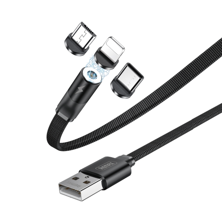 

Remax RC-169th Flag Series 2.1A 3 In 1 8 Pin + Type-C / USB-C + Micro Magnetic Weave Charging Cable, Length: 1m(Black)