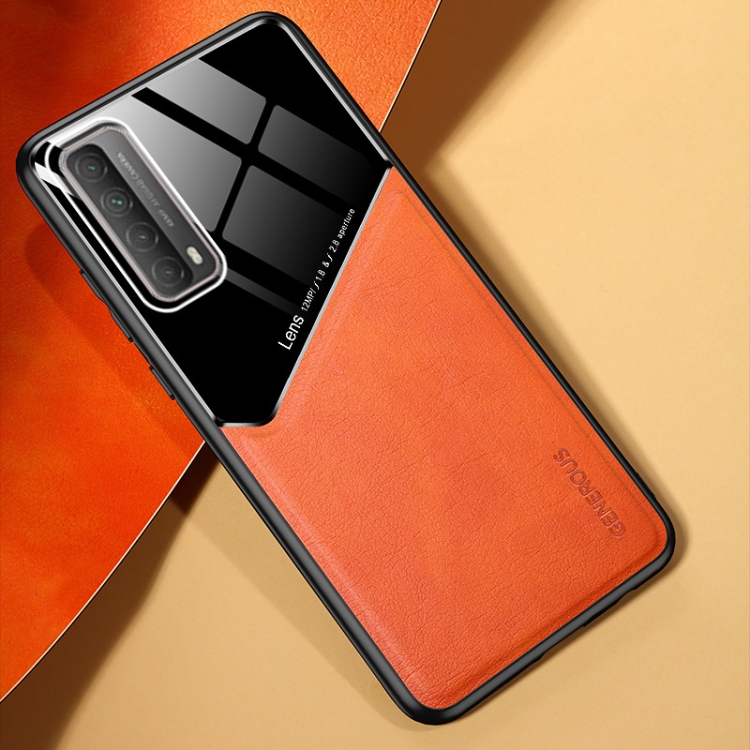 

For Huawei P Smart 2021 All-inclusive Leather + Organic Glass Protective Case with Metal Iron Sheet(Yellow)