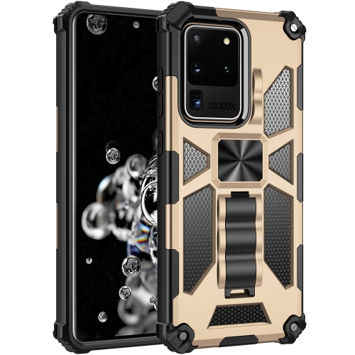 

For Samsung Galaxy S20 Ultra Shockproof TPU + PC Magnetic Protective Case with Holder(Gold)