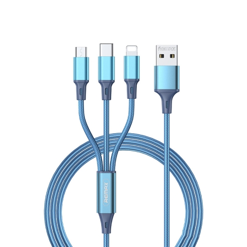 

Remax RC-189th Gition Series 3.1A 3 In 1 8 Pin + Type-C / USB-C + Micro USB Aluminum Alloy Charging Cable, Length: 1.2m(Blue)