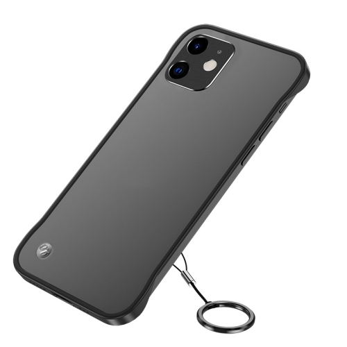 

For iPhone 12 Frosted Soft Four-corner Shockproof Case with Finger Ring Strap & Metal Lens Cover(Black)