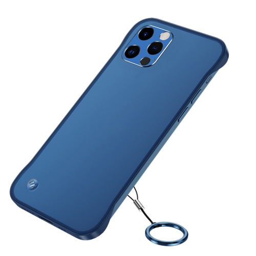 

For iPhone 12 Pro Frosted Soft Four-corner Shockproof Case with Finger Ring Strap & Metal Lens Cover(Blue)