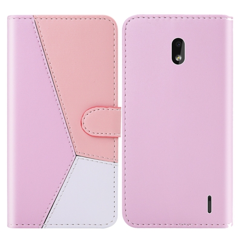 

For Nokia 2.2 Tricolor Stitching Horizontal Flip TPU + PU Leather Case with Holder & Card Slots & Wallet(Pink)
