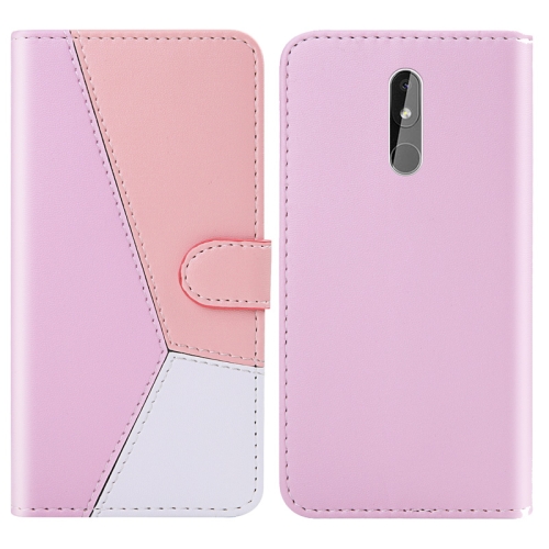 

For Nokia 3.2 Tricolor Stitching Horizontal Flip TPU + PU Leather Case with Holder & Card Slots & Wallet(Pink)