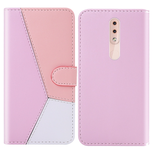 

For Nokia 4.2 Tricolor Stitching Horizontal Flip TPU + PU Leather Case with Holder & Card Slots & Wallet(Pink)