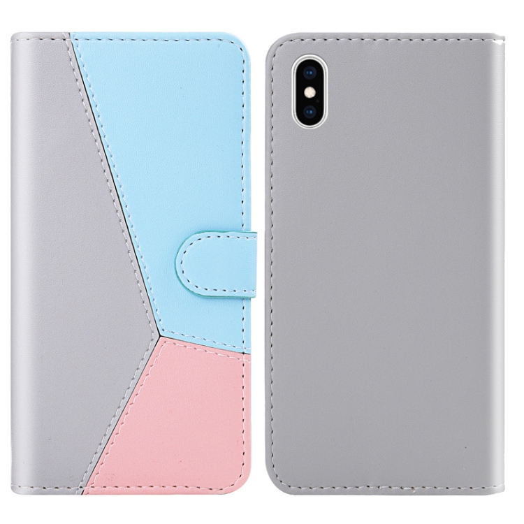 

For iPhone XS / X Tricolor Stitching Horizontal Flip TPU + PU Leather Case with Holder & Card Slots & Wallet(Grey)