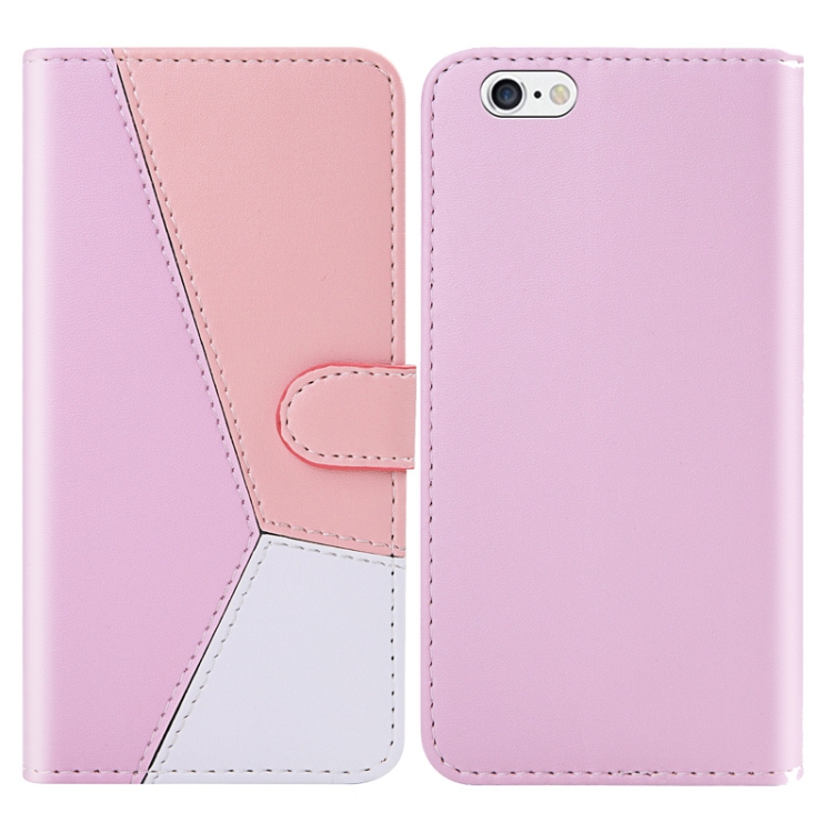 

For iPhone 6s / 6 Tricolor Stitching Horizontal Flip TPU + PU Leather Case with Holder & Card Slots & Wallet(Pink)