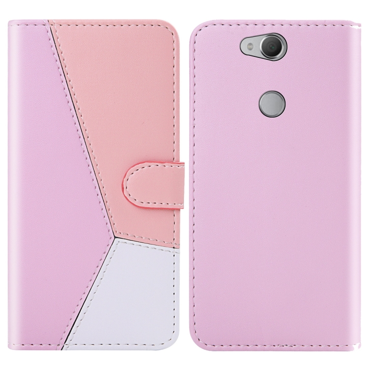 

For Sony Xperia XA2 Tricolor Stitching Horizontal Flip TPU + PU Leather Case with Holder & Card Slots & Wallet(Pink)