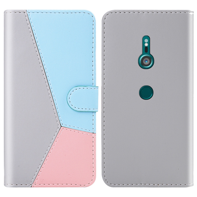 

For Sony Xperia XZ3 Tricolor Stitching Horizontal Flip TPU + PU Leather Case with Holder & Card Slots & Wallet(Grey)