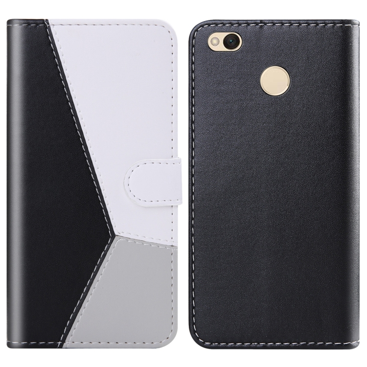 

For Xiaomi Redmi 4X Tricolor Stitching Horizontal Flip TPU + PU Leather Case with Holder & Card Slots & Wallet(Black)