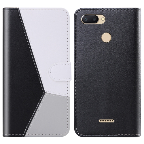 

For Xiaomi Redmi 6 / 6A Tricolor Stitching Horizontal Flip TPU + PU Leather Case with Holder & Card Slots & Wallet(Black)