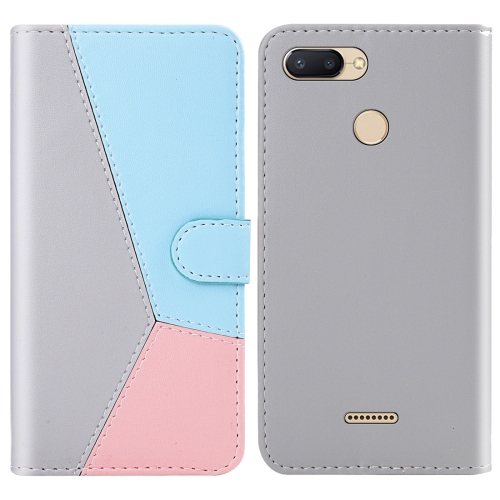 

For Xiaomi Redmi 6 / 6A Tricolor Stitching Horizontal Flip TPU + PU Leather Case with Holder & Card Slots & Wallet(Grey)