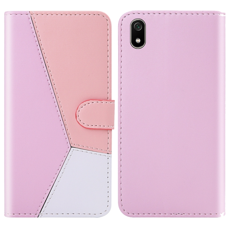 

For Xiaomi Redmi 7A Tricolor Stitching Horizontal Flip TPU + PU Leather Case with Holder & Card Slots & Wallet(Pink)