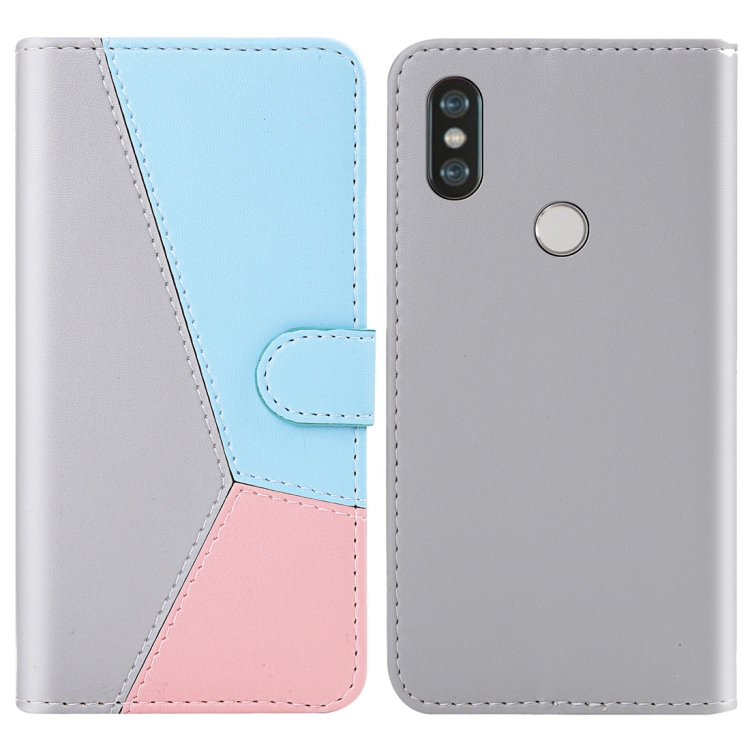 

For Xiaomi Redmi Note 5 Pro Tricolor Stitching Horizontal Flip TPU + PU Leather Case with Holder & Card Slots & Wallet(Grey)