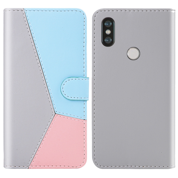 

For Xiaomi Redmi Note 6 Pro Tricolor Stitching Horizontal Flip TPU + PU Leather Case with Holder & Card Slots & Wallet(Grey)