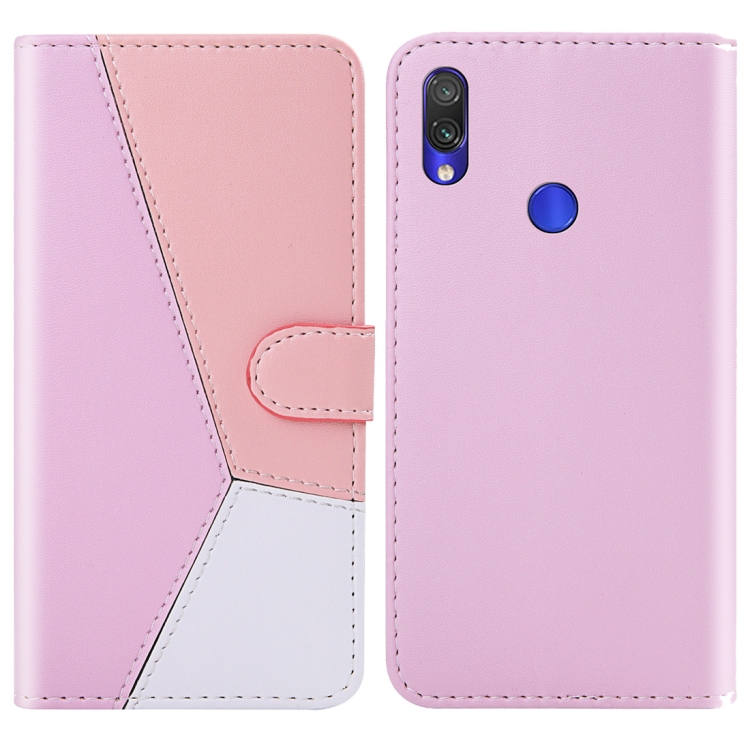 

For Xiaomi Redmi Note 7 Pro Tricolor Stitching Horizontal Flip TPU + PU Leather Case with Holder & Card Slots & Wallet(Pink)