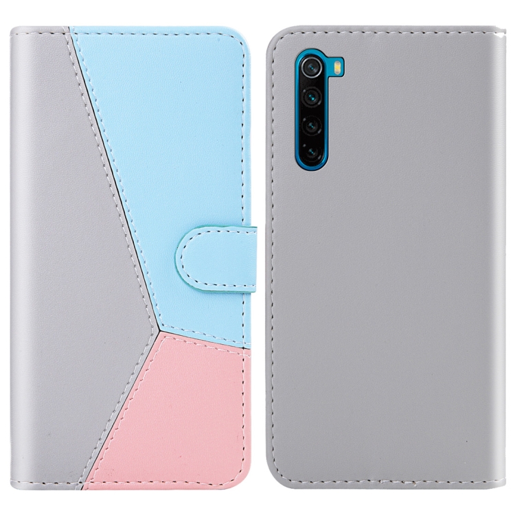 

For Xiaomi Redmi Note 8 Tricolor Stitching Horizontal Flip TPU + PU Leather Case with Holder & Card Slots & Wallet(Grey)