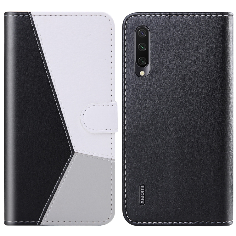 

For Xiaomi Mi A3 / Mi CC9e Tricolor Stitching Horizontal Flip TPU + PU Leather Case with Holder & Card Slots & Wallet(Black)
