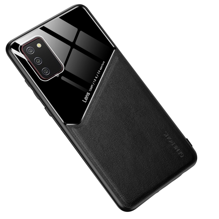 

For Samsung Galaxy A02s All-inclusive Leather + Organic Glass Protective Case with Metal Iron Sheet(Black)