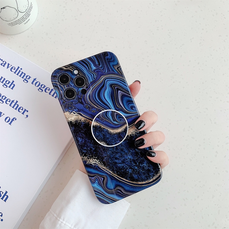 

Glossy Marble Texture Protective Case with Holder For iPhone 12(Dark Purple)