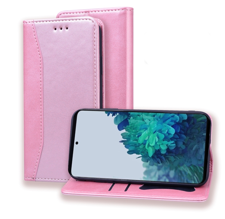 

For Samsung Galaxy A12 Business Stitching Horizontal Flip Leather Case with Double Folding & Bracket & Card Slots & Photo Frame & Wallet(Rose Gold)